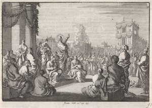 Preek van Christus voor de tempel door Jan Luyken
