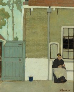 Vrouw voor haar huis door Jan Mankes