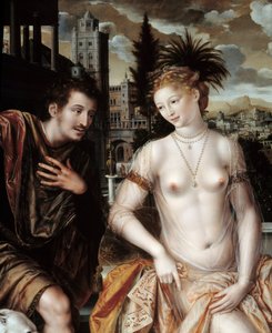 David en Bethsabee (David en Bathsheba) door Jan Massys or Metsys