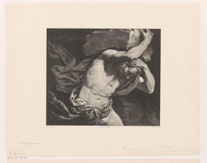 Sisyphus draagt een rotsblok de heuvel op door Jan Mesker