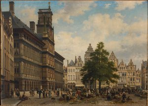 De Grote Markt met de vrijheidsboom, 1875 door Jan Michiel Ruyten