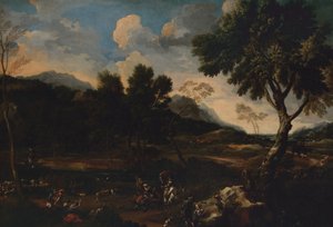 Landschap met een gevecht tussen twee rammen, ca. 1640