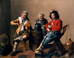 Twee jongens en een meisje maken muziek door Jan Molenaer door Jan Miense Molenaer