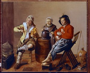 Twee jongens en een meisje maken muziek door Jan Miense Molenaer