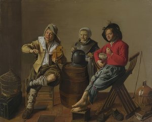Twee jongens en een meisje, musicerend