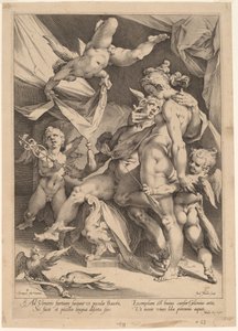 Venus en Mercurius door Jan Muller, after Bartholomaeus Spranger