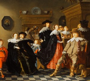 Een elegant gezin in een interieur