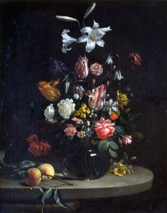 Stilleven: Boeket bloemen in een glazen vaas door Jan Olis