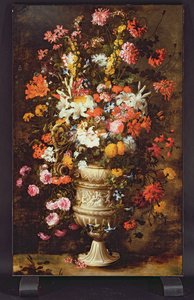 Bloemen in een versierde vaas door Jan Peeter Brueghel