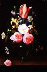 Stilleven met bloemen in een glazen vaas door Jan Philip van Thielen