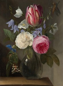 Rozen en een Tulp in een Glazen Vaas door Jan Philips van Thielen