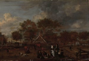 Boerderij met de Heerboer en zijn Vrouw en de Schilder op de voorgrond door Jan Pietersz Opperdoes