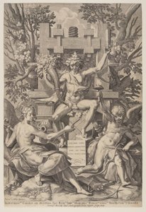 Bacchus zittend op een vat door Jan Sadeler I