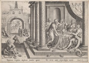 De plaag van kikkers door Jan Sadeler I, after Maarten van Cleef