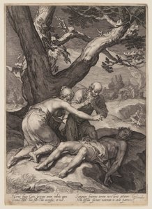 Adam en Eva treuren over het lijk van Abel, uit Geschiedenis van de eerste ouders van de mens door Jan Saenredam