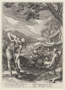 Adam en Eva aan het werk buiten het Aards Paradijs