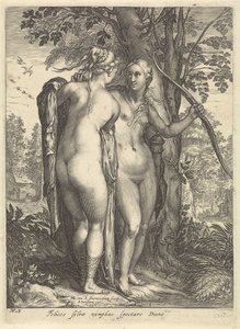 Diana en een nimf voor een boom
