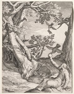 Elia in de Wildernis Gevoed door Raven door Jan Saenredam