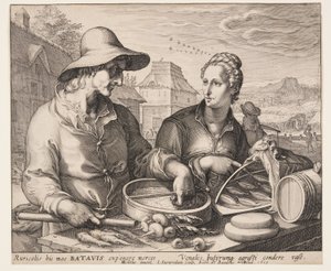 Boer en zijn vrouw op de markt door Jan Saenredam