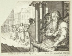 Lycurgus filosofeert over de relatie tussen goed en kwaad door Jan Saenredam