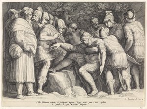 Scipio wordt door zijn zoons van het slagveld gedragen