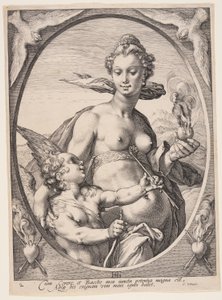 Venus en Amor, uit Drie heidense goden of godinnen door Jan Saenredam