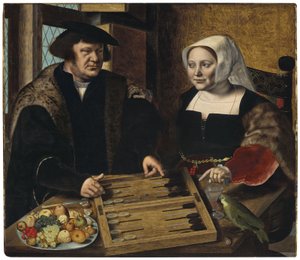 Portret van een koppel dat trictrac speelt