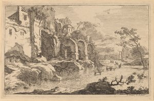 Gebouw in ruïnes aan de kant van een rivier door Jan Smees