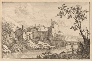 Huizen aan de Kant van een Rivier door Jan Smees