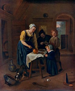 Een Boerenfamilie tijdens de Maaltijd door Jan Havickszoon Steen