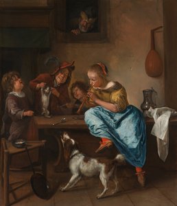 Kinderen leren een kat dansen, bekend als 
