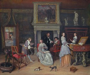 Fantasie Interieur met Jan Steen en de Familie van Gerrit Schouten