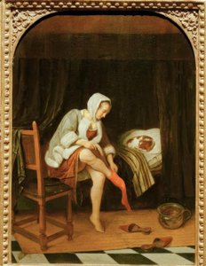 Vrouw bij de toilet door Jan Havickszoon Steen