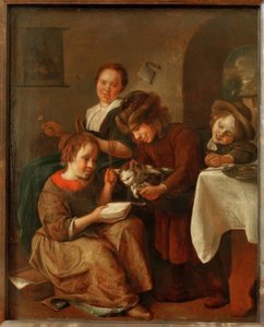 Kinderen leren een kat lezen door Jan Havickszoon Steen