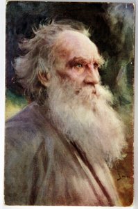 Literatuur. De Russische schrijver Leo Tolstoi. Ansichtkaart door Jan Styka, Frankrijk, ca. 1910 (ansichtkaart)