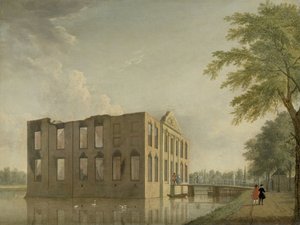 Kasteel Berckenrode in Heemstede na de brand (Zijaanzicht) door Jan Ten Compe