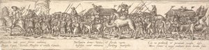 Troepen van soldaten met bagagewagen en de Dood te paard door Jan Theodor de Bry