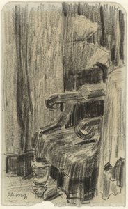 Gedeeltelijk door gordijn bedekte leunstoel door Jan Toorop