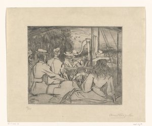 Muzikanten spelend op het dek van een schip door Jan Toorop