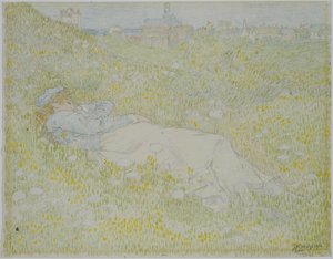 Vrouw liggend in de duinen bij Noordwijk