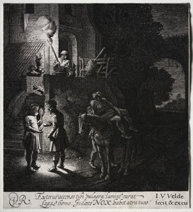 De barmhartige Samaritaan betaalt de herbergier door Jan Van de Velde