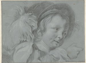 Studie van een kinderhoofdje met een hoed door Jan Verkolje (I)
