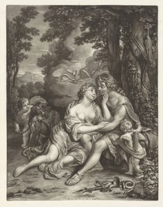 Venus weerhoudt Adonis van de jacht door Jan Verkolje (I)