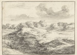 Duinlandschap, met een huisje in de verte