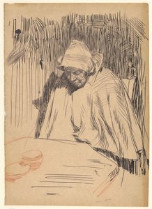Oude vrouw aan tafel (Malle Teun)