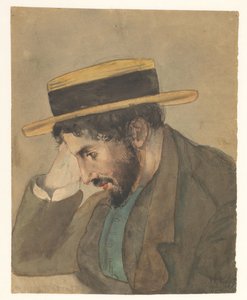 Portret van een jongeman met strooien hoed door Jan Veth
