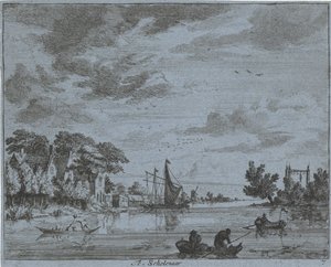 Bedrijvigheid op een rivier door Jan Vincentsz. van der Vinne