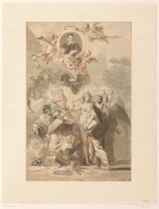 Frontispice ontwerp voor Edward Simson, Chronicon Catholicon door Jan Wandelaar