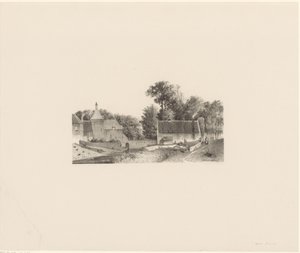 Gezicht op een kasteel en het bleken van de was door Jan Weissenbruch
