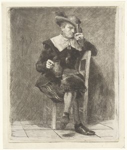 Man met kruik en glas op een stoel door Jan Weissenbruch